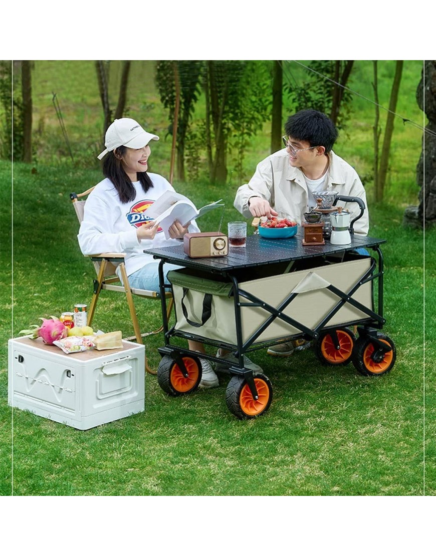 HXR Dessertes Chariot de Pliage de Grande capacité Pliable Camping Portable Jardin extérieur Chariot à Table Large de Roues Dessertes Color : Khaki Size : A - B7JV3AFMP