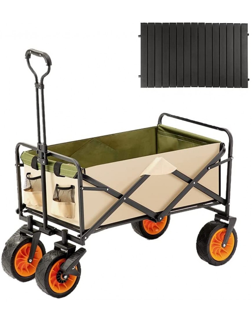 HXR Dessertes Chariot de Pliage de Grande capacité Pliable Camping Portable Jardin extérieur Chariot à Table Large de Roues Dessertes Color : Khaki Size : A - B7JV3AFMP