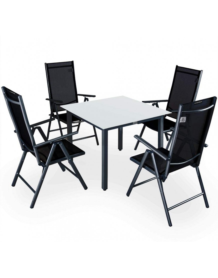 CASARIA Salon de Jardin Aluminium Anthracite »Bern« 1 Table 4 chaises Pliantes Plateau de Table en Verre dépoli Dossier réglable 7 Positions - B2M3NTIIR