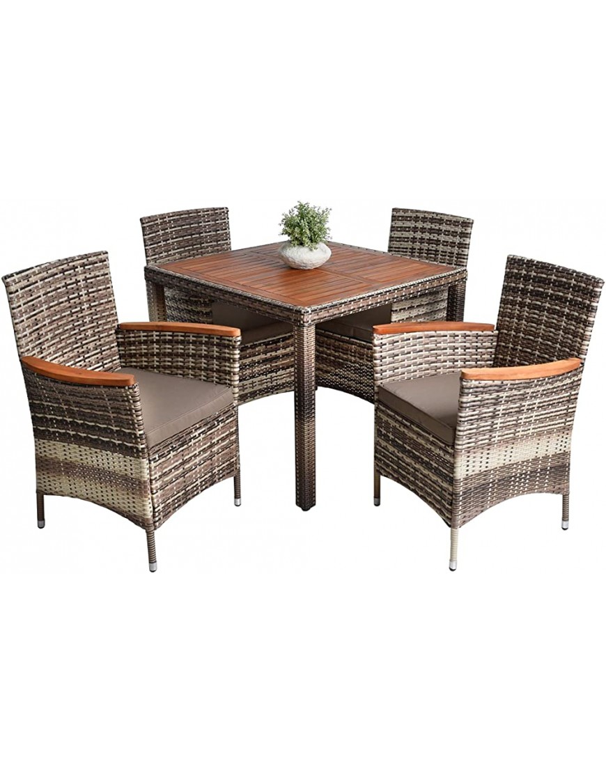 Estexo Salon de jardin en polyrotin avec table et chaises en bois d'acacia beige marron - B7ME2EOKG