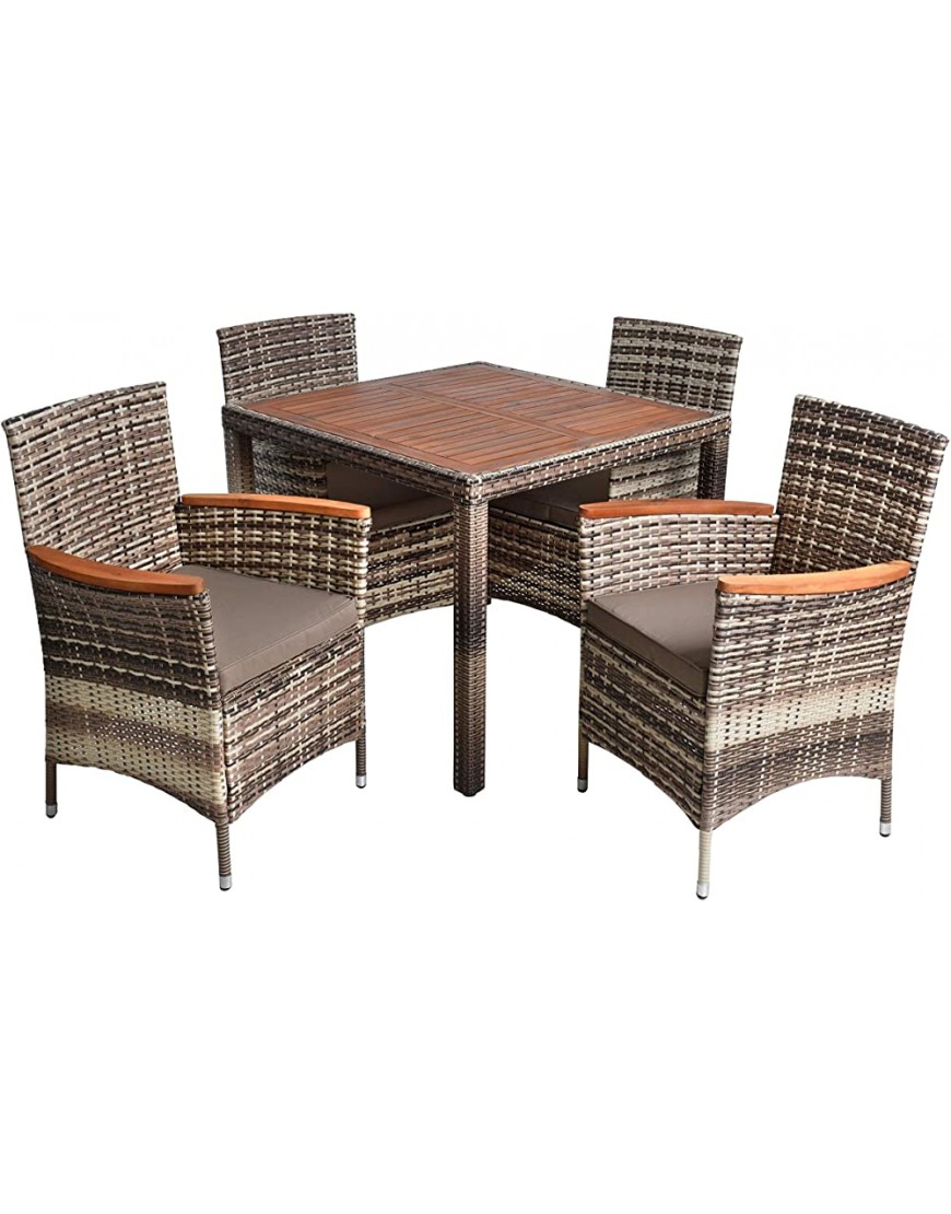 Estexo Salon de jardin en polyrotin avec table et chaises en bois d'acacia beige marron - B7ME2EOKG