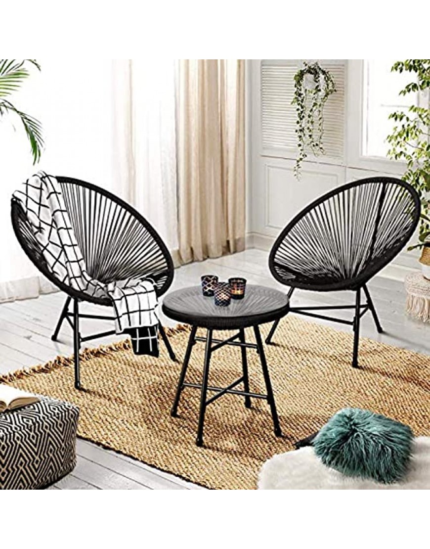 IDMarket Salon de Jardin Izmir Table et 2 fauteuils Oeuf Cordage Noir - B83EBJMRW