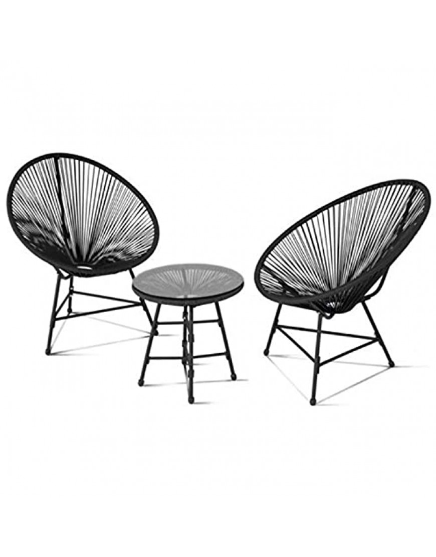IDMarket Salon de Jardin Izmir Table et 2 fauteuils Oeuf Cordage Noir - B83EBJMRW