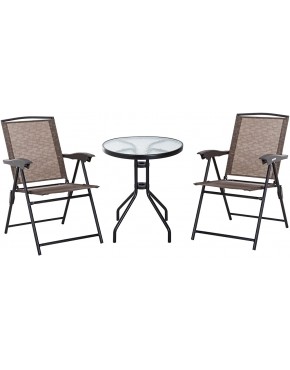 Outsunny Ensemble de Jardin 3 pièces 2 chaises inclinables Multi-Positions Pliables + Table Ronde Verre trempé métal époxy textilène Chocolat - BEM96AYVB