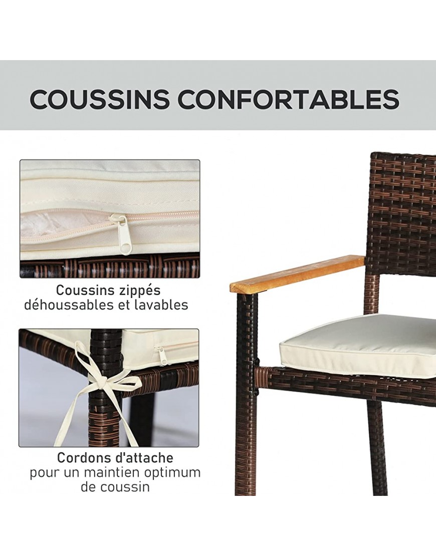 Outsunny Ensemble de Table et 6 chaises de Jardin en résine tressée avec Coussins d'assise et Plateau Table en Bois d'acacia Marron - B7ADKDWCW