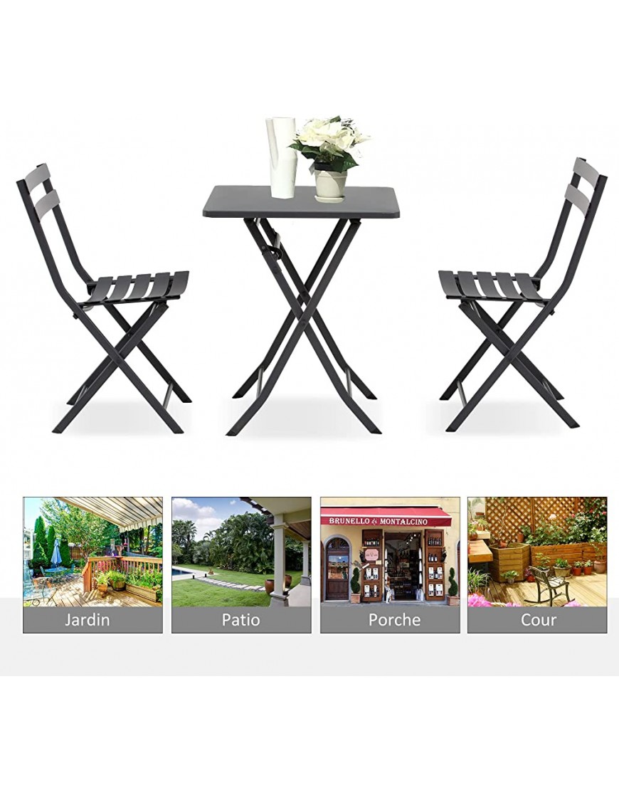 Outsunny Salon de Jardin Bistro Pliable Table carrée dim. 60L x 60l x 71H cm avec 2 chaises métal thermolaqué Gris - B3JE5MNPQ