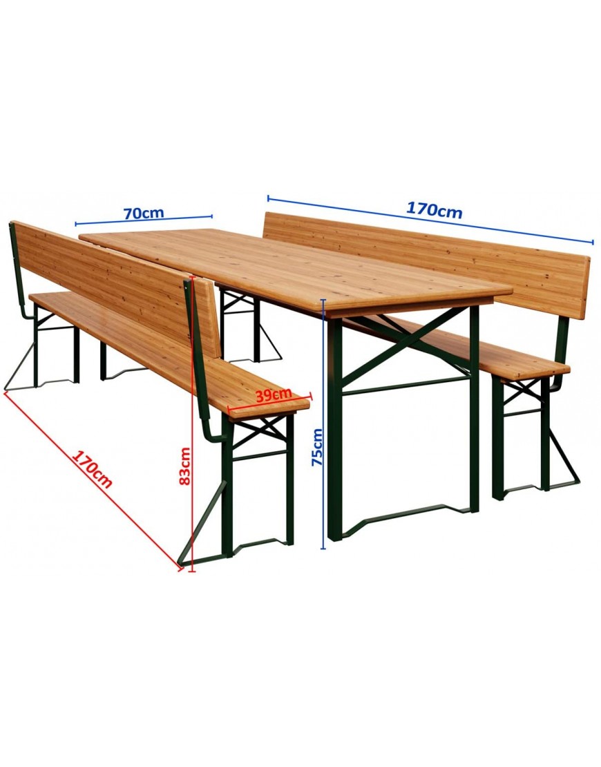 Table Pliable et 2X bancs avec Dossier Salon de Jardin Meuble terrasse - BWM99BJES
