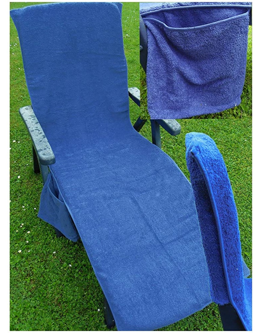 Housse de chaise avec poche latérale chaise longue éponge 190 x 60 cm pour chaise longue de jardin plage chaise longue coton ÖKOTEX 190 cm x 60 cm bleu - BK2AMUVKL