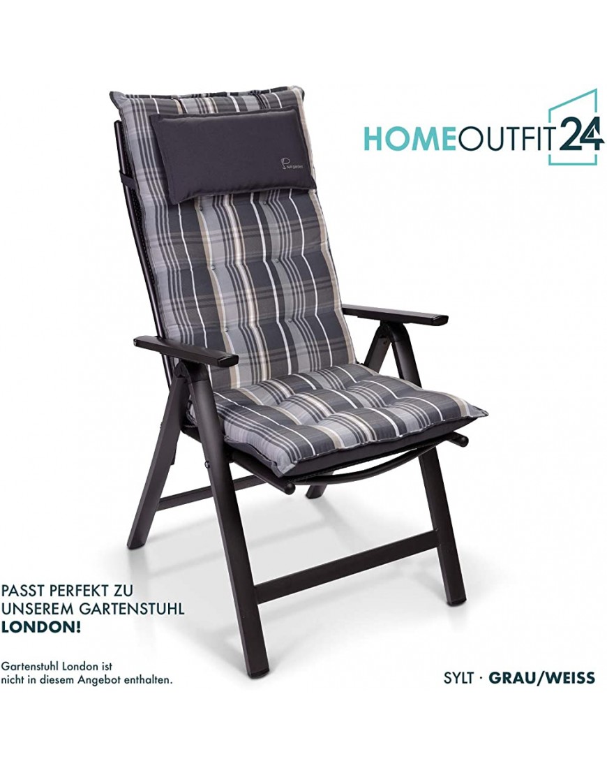 Homeoutfit24 Sun Garden Sylt Lot de 6 coussins pour chaise de jardin avec repose-tête amovible Gris blanc 120 x 50 x 9 cm - BAM9KWRIK