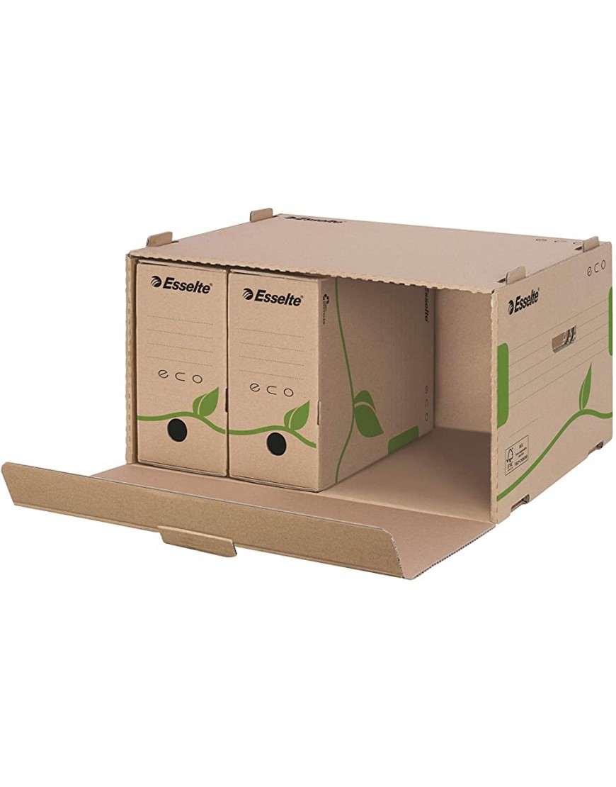Esselte Boîte de Classement & Transport avec Couvercle et Ouverture par l'Avant 100% Carton Recyclé Brun Naturel Eco 623919 - B3DNQOYAA