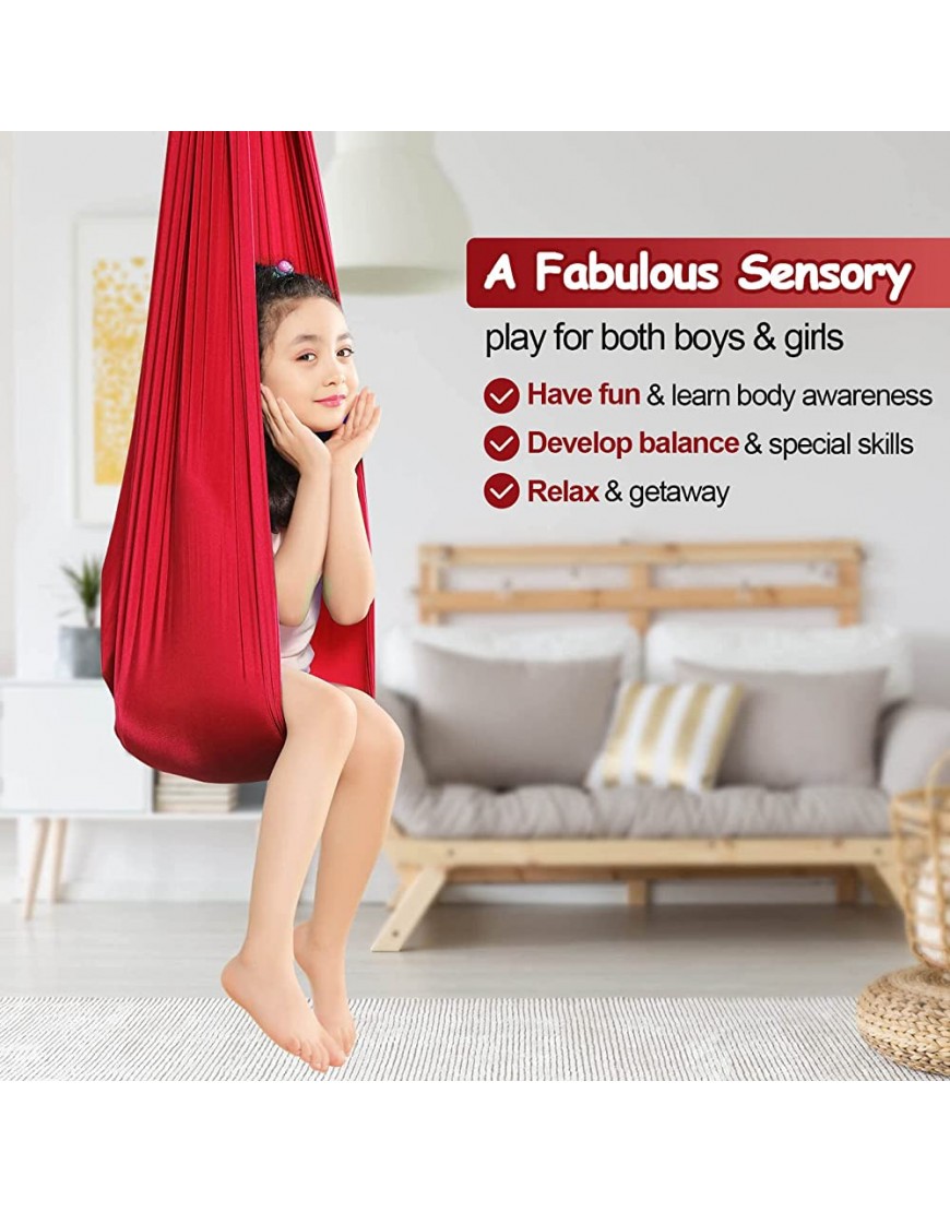 Hamac de thérapie extensible avec crochet pivotant à 360° pour enfants TDAH et autisme intégration sensorielle pour enfants yoga intérieur ou extérieur terrasse 1,5 m rouge - B69Q5HMCD