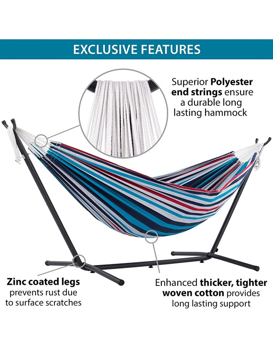 Vivere Denim Double Cotton Hammock with Space-Saving Steel Stand including carrying bag - BK259BQXB
