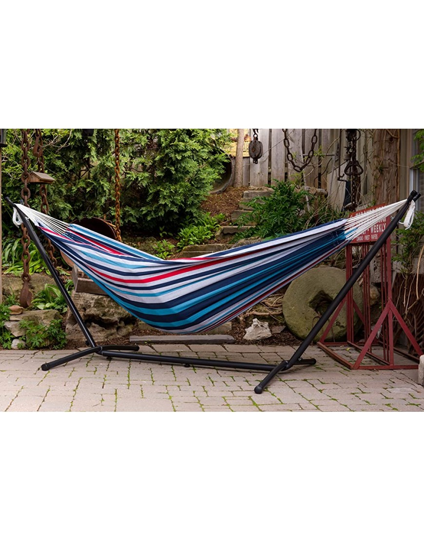 Vivere Denim Double Cotton Hammock with Space-Saving Steel Stand including carrying bag - BK259BQXB