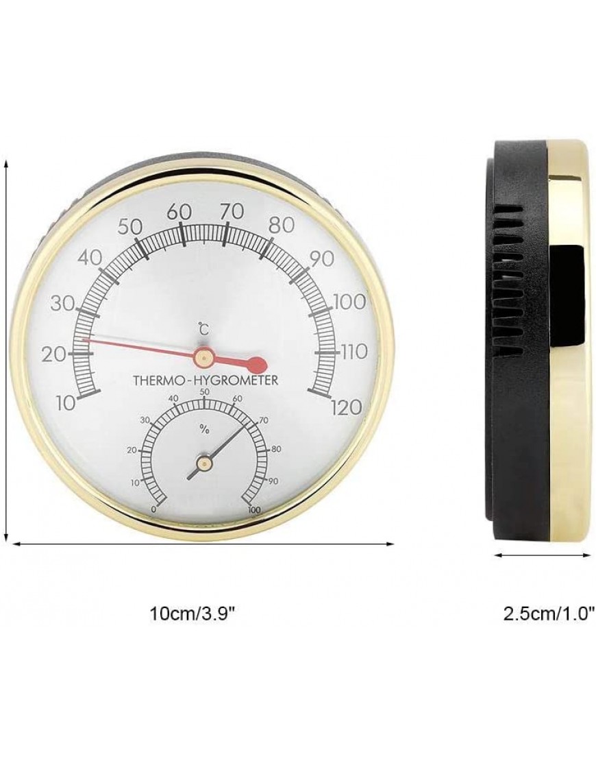 Focket Thermomètre de Sauna intérieur à Haute précision avec Cadran en métal 10 ℃ -120 ℃ Thermomètre Hygromètre Hygro-thermomètre Accessoire de Salle de Sauna pour la Maison Le Bureau etc - B763KWXGX