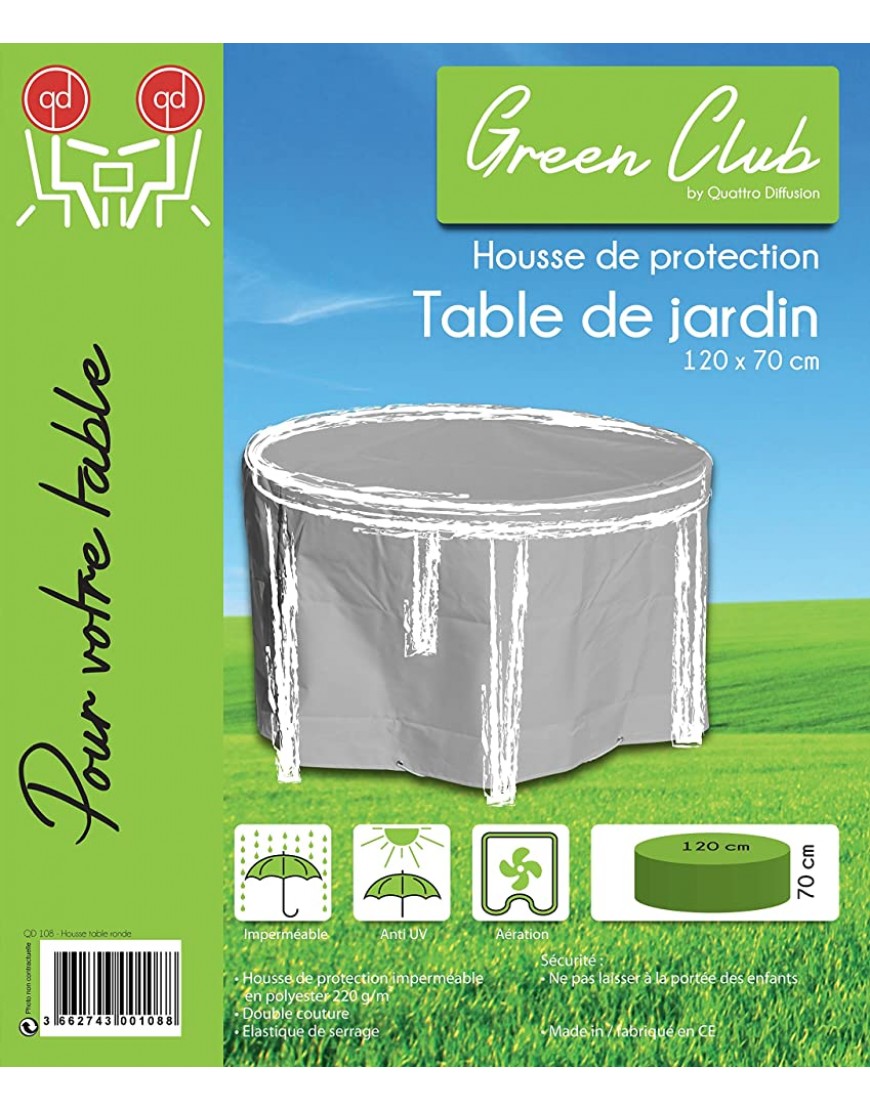 GREEN CLUB Housse de Protection pour Table de Jardin Ronde Haute qualité Polyester D 120 x h 70 cm Couleur Anthracite - B11Q9KTRA