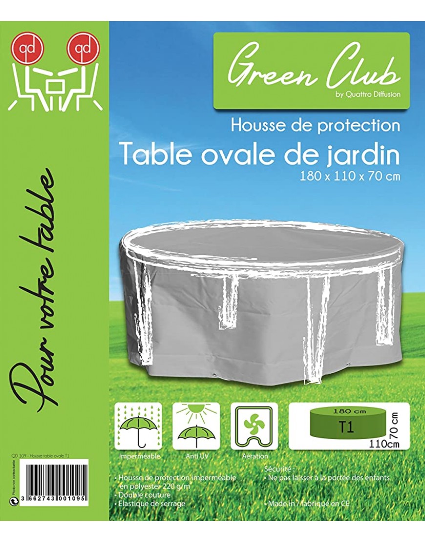 GREEN CLUB Housse de Protection Table Ovale de Jardin Haute qualité Polyester L180 x l 110 x h 70 cm Couleur Anthracite - B29K2HTDC