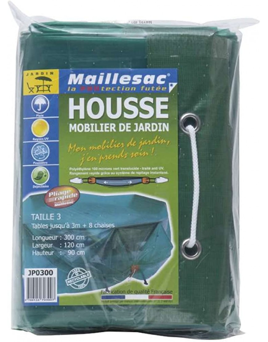 Maillesac JP0300 Housse pour Mobilier de Jardin Plastique Vert Translucide 300 x 120 x 90 cm Taille 3 - B6K7QQGAY