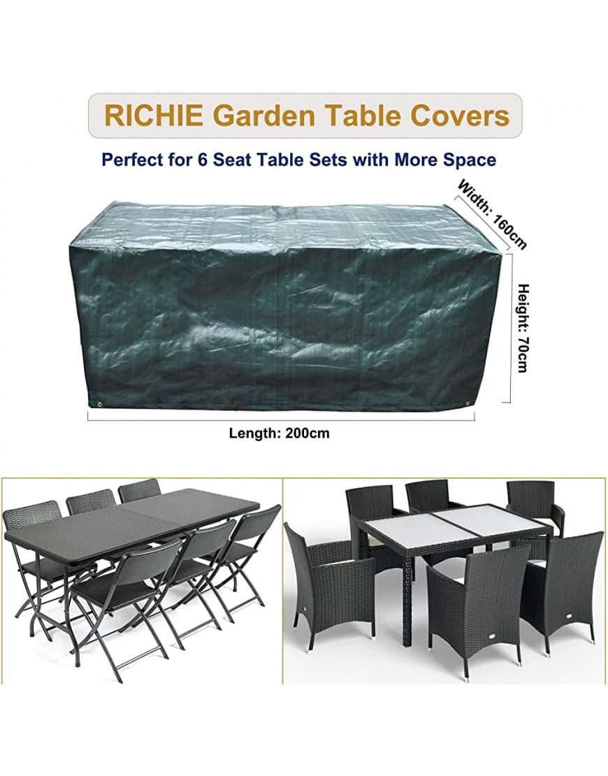 RICHIE Housse imperméable pour meubles de jardin Housse de protection imperméable pour table de jardin 200 x 160 x 70 cm En polyéthylène respirant - BK96DZTXD