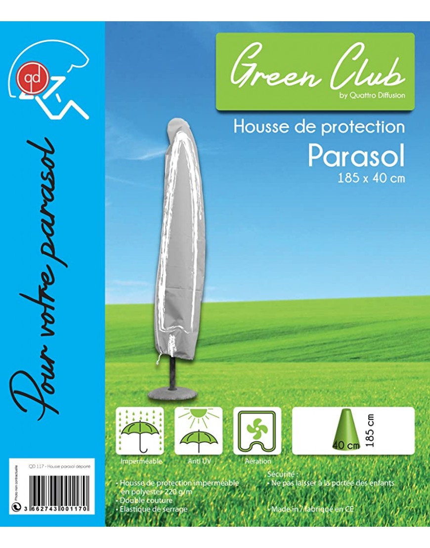 GREEN CLUB Housse de Protection pour Parasol Droit Haute qualité Polyester H 185 cm x diam 40 cm Couleur Beige - B46N4IZDV