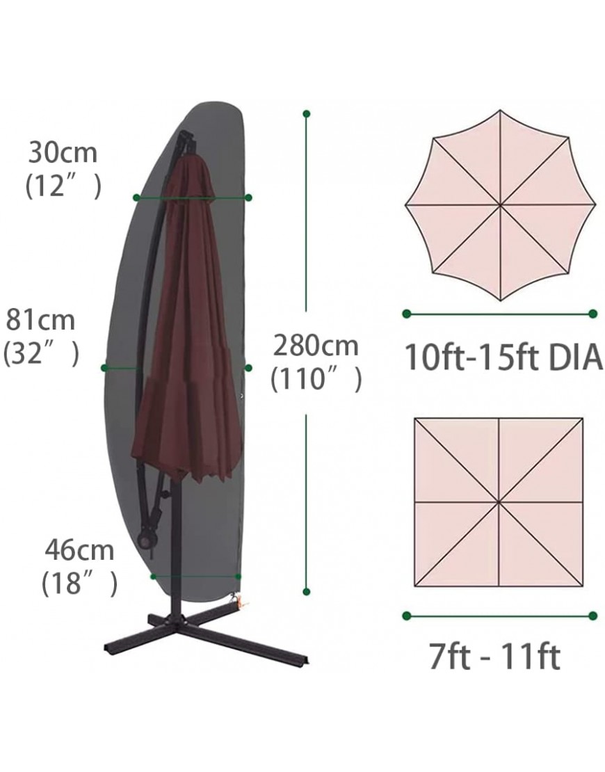 Housse de parasol de jardin imperméable pour parasol déporté de 2,7 m 3 m 4 m en tissu Oxford 420D résistant aux UV coupe-vent avec tige à fermeture éclair - BBVEKWFGW