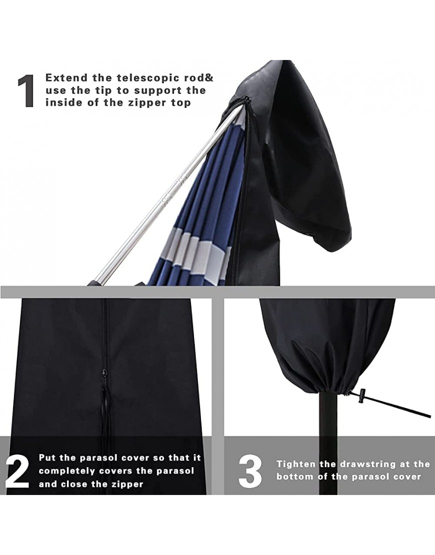Housse de parasol de jardin imperméable pour parasol déporté de 2,7 m 3 m 4 m en tissu Oxford 420D résistant aux UV coupe-vent avec tige à fermeture éclair - BBVEKWFGW