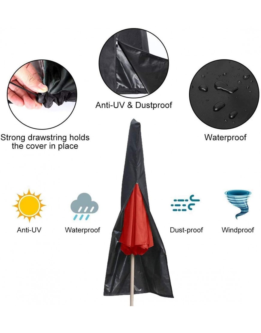 Housse de parasol étanche et résistante aux UV 600D avec fermeture éclair pour parasol de 1,8 m à 3,4 m Pour terrasse jardin extérieur 190 x 54 x 28 cm - B38BMVRBI