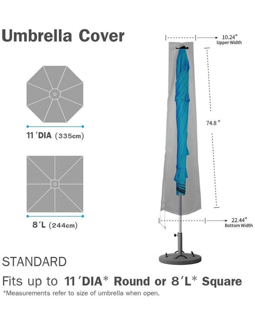 HTYG Housses de Parapluie d'extérieur-Housse de Protection à glissière pour Parasol de Patio résistant aux UV-Robuste en Tissu Oxford 600D-avec Sac-pour parapluies d'extérieur de 7 à 11 Pieds - B7Q2MOJAA
