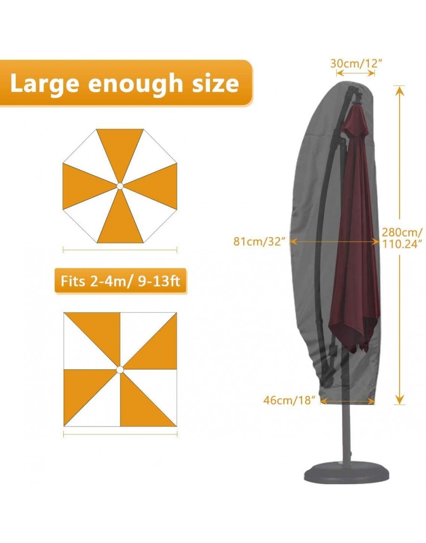 JZK Housse de protection imperméable pour parasol déporté de 2 à 4 m de large 280 x 30 x 81 46 cm - BDK1MZGYH