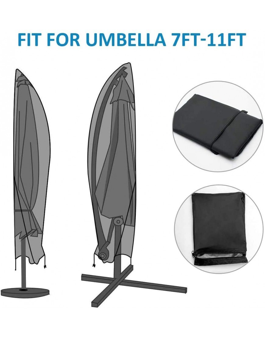 Senders Housse de parasol avec tige de traction imperméable à l'eau coupe-vent anti-UV résistant aux déchirures tissu Oxford 210D extra large avec fermeture éclair 265 x 40 70 50 cm - B47K6QZCO