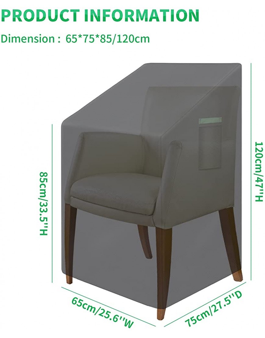 KINGARDEN Housses de chaise de jardin empilables en tissu Oxford 600D imperméable anti-UV anti-déchirure pour chaises empilables protection de meubles d'extérieur 65 x 75 x 85 120 cm noir - BMBDDOMTI