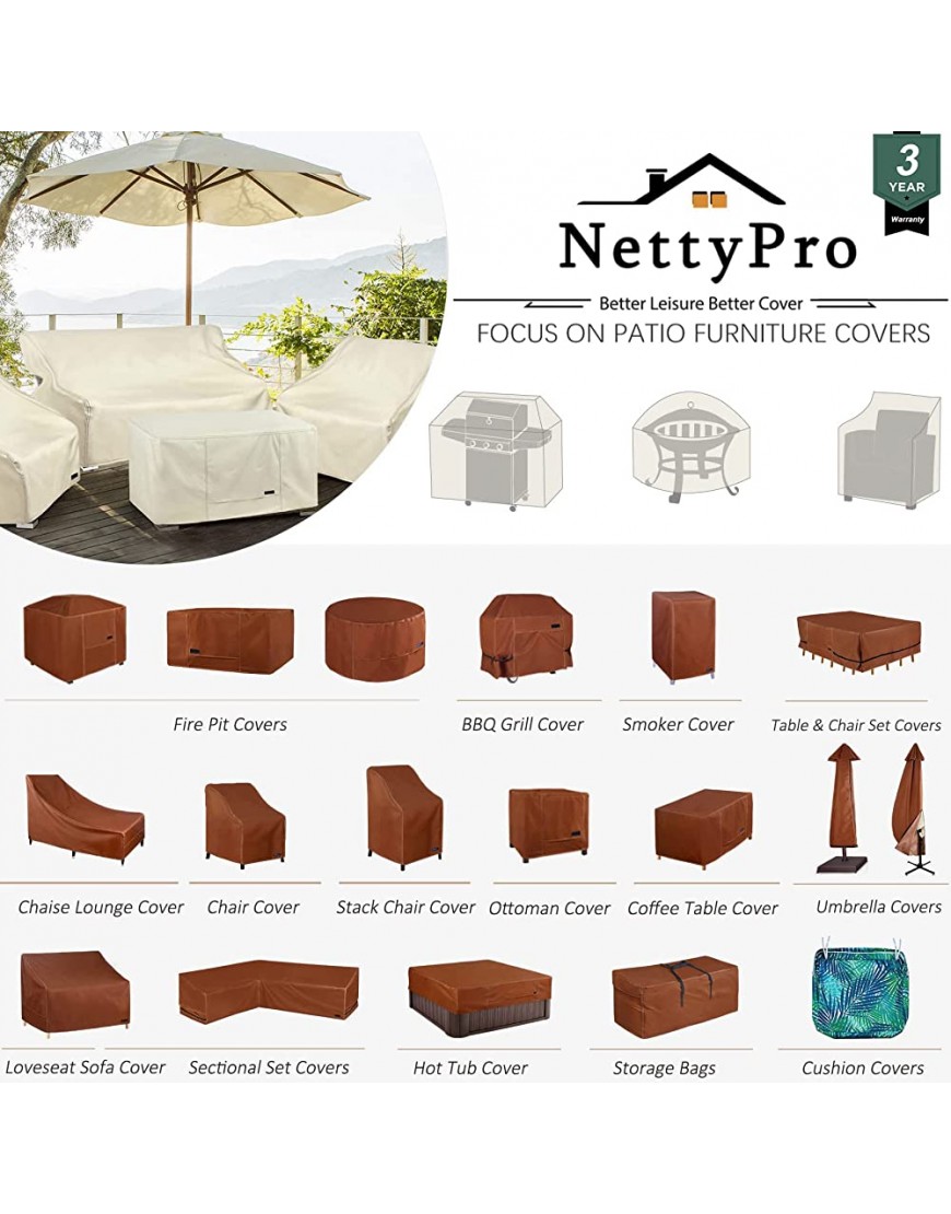 NettyPro Housse de canapé 2 places 600D robuste imperméable pour mobilier de terrasse 147,3 x 94 x 89,9 cm marron - B1WA1MMKD