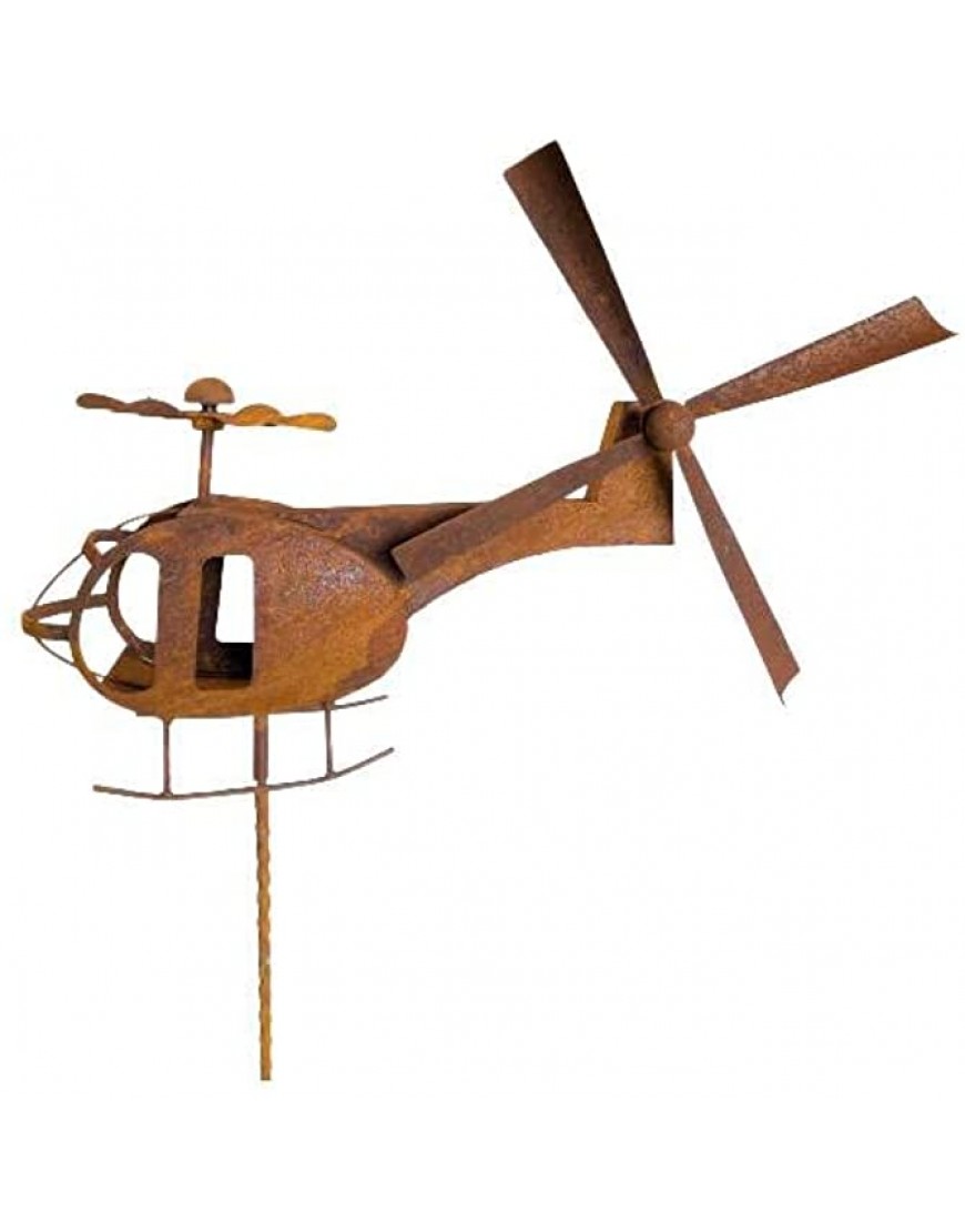 L'Héritier Du Temps Mobile Jardin Eolienne sur Tige Motif Hélicoptère Décoration Animée en Acier Oxydé 20x78x192cm - BBVKNXDDG