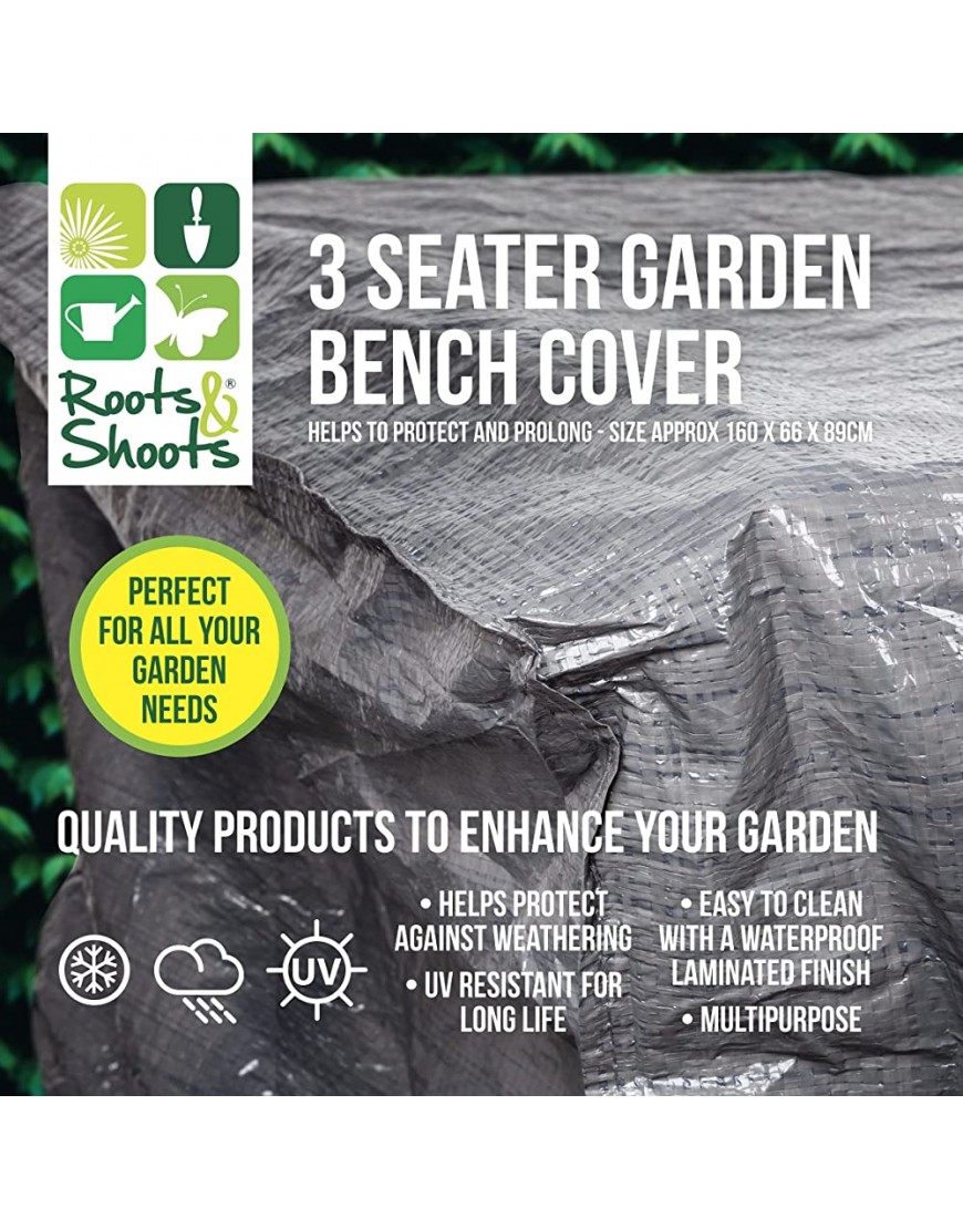 Roots & Shoots Housse de protection pour banc de jardin 3 places Imperméable Anti-UV Pour banc jusqu'à 160 cm Gris - BE881CHPG