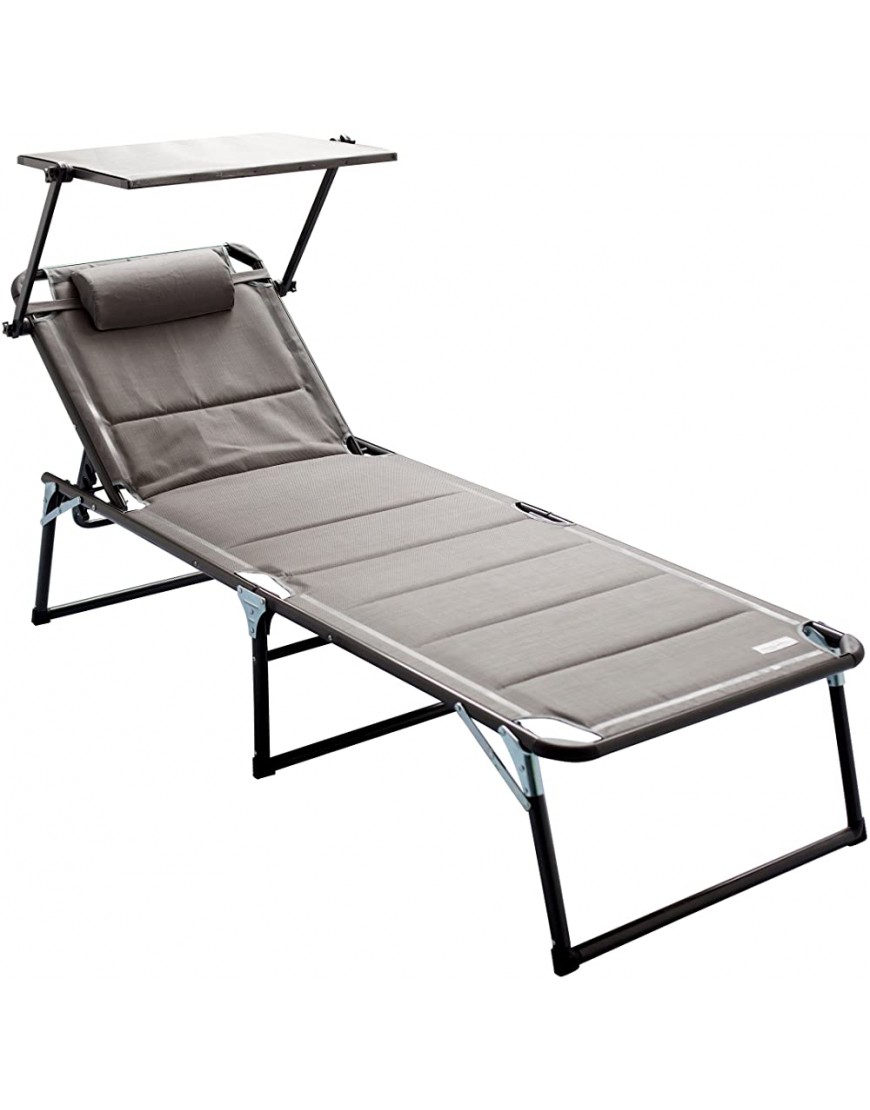 HOMECALL Chaise longue en aluminium avec rembourrage en textilène 2x1 mousse à séchage rapide poche et pare-soleil XXL 200 x 70 cm Gris - BNB7DMQLL