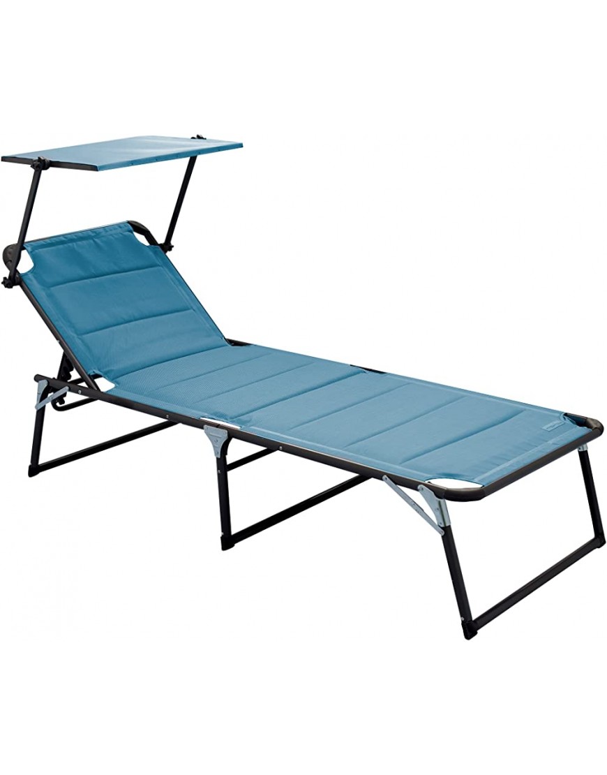 HOMECALL Chaise longue en aluminium avec rembourrage en textilène 2x1 mousse à séchage rapide poche et pare-soleil XXL 200 x 70 cm Bleu - BK7H5MIQW