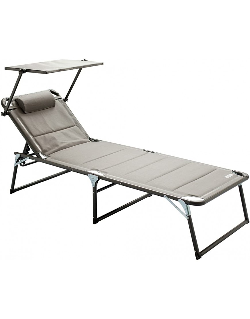 HOMECALL Chaise longue en aluminium avec rembourrage en textilène 2x1 mousse à séchage rapide poche et pare-soleil XXL 200 x 70 cm Gris - BNB7DMQLL