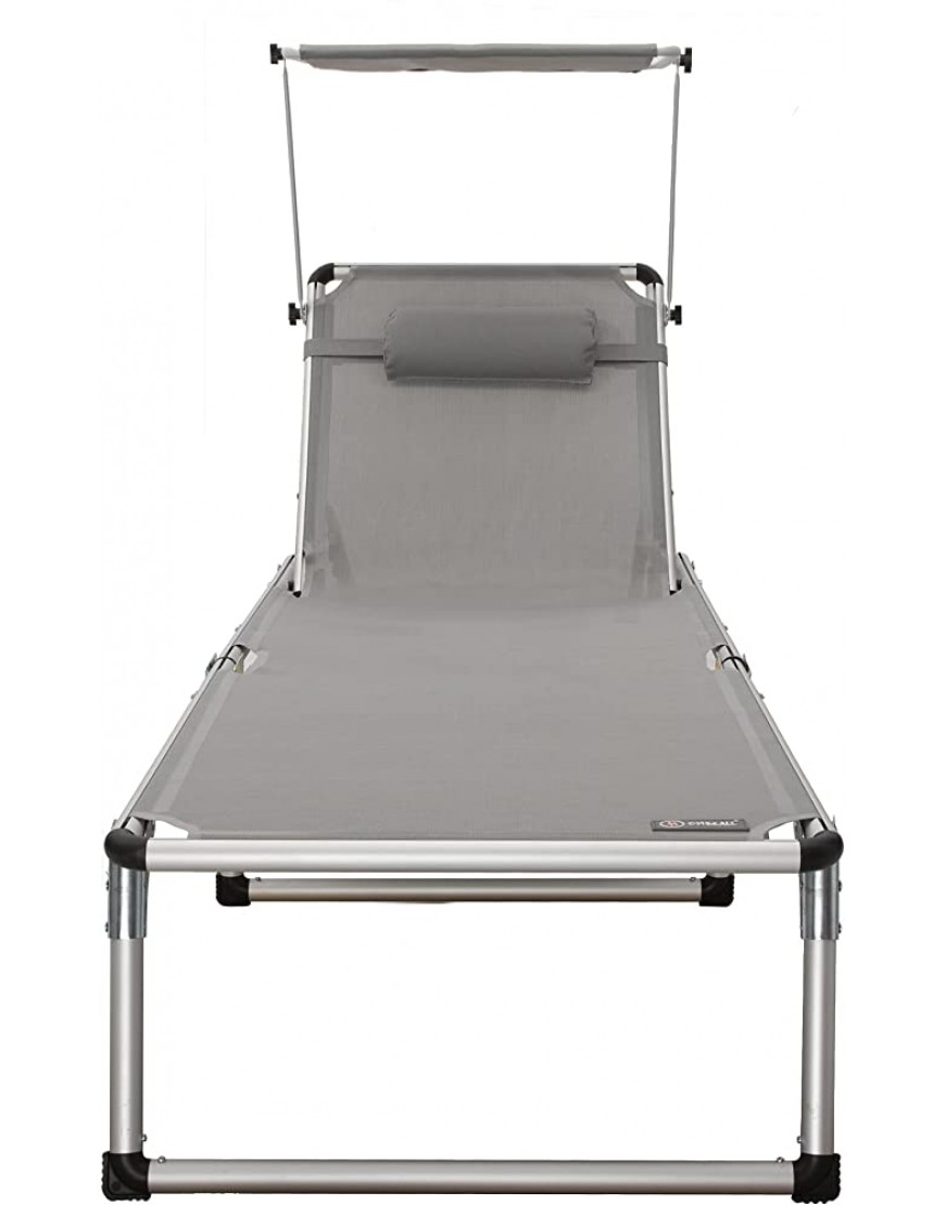HOMECALL Chaise longue pliable en aluminium et textilène avec pare-soleil gris clair - BKA24LKKG