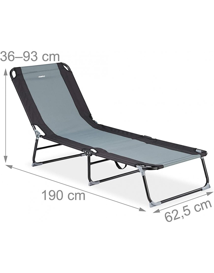 Relaxdays Chaise longue pliable réglable 5 positions bain soleil pliant camping 113 kg jardin noir-gris - BMHVJPERE