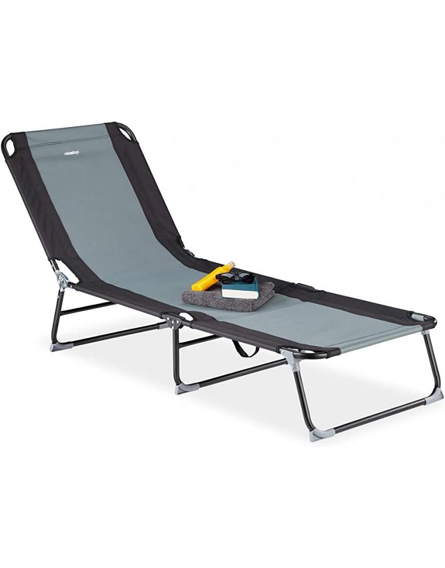 Relaxdays Chaise longue pliable réglable 5 positions bain soleil pliant camping 113 kg jardin noir-gris - BMHVJPERE
