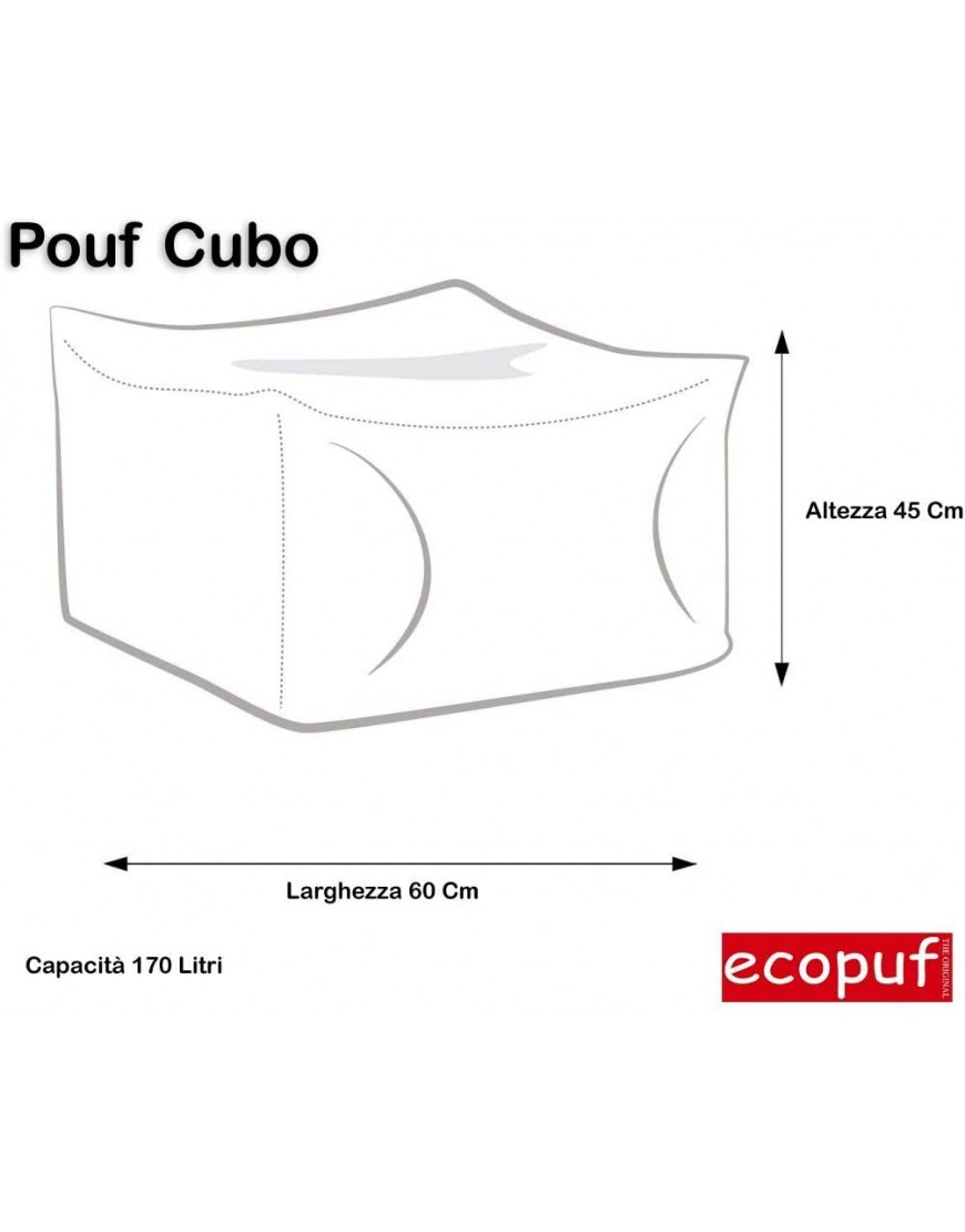 Ecopuf Cubo Pouf ottoman d'extérieur en polyester imperméable déhoussable et plein de billes de polystyrène - BJE41WPAP