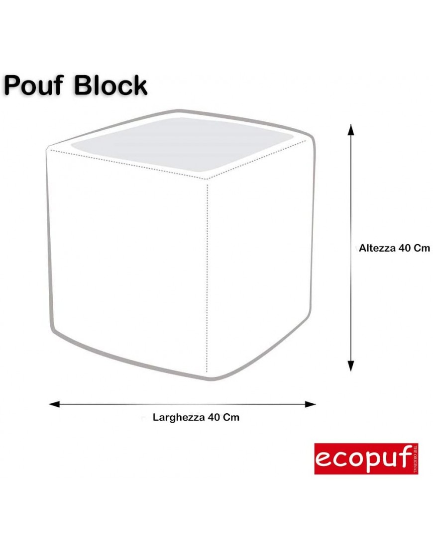 Ecopuf Pouf repose-pieds Block en polyester déhoussable tabouret carré rembourré pour extérieur - B4QAKACRP