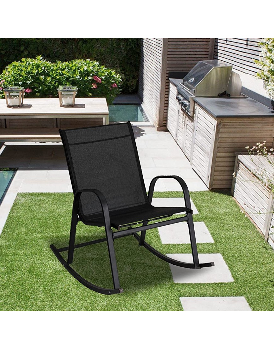 Chaise de jardin à bascule avec cadre en acier pour salon terrasse piscine noir - B1J3HLQBB