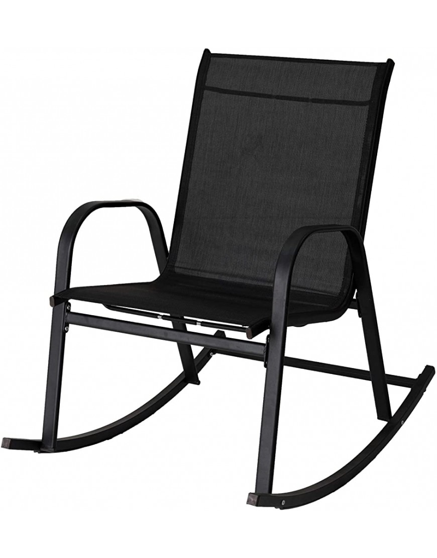 Chaise de jardin à bascule avec cadre en acier pour salon terrasse piscine noir - B1J3HLQBB