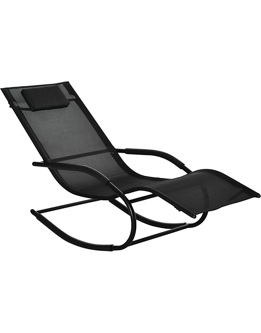 Outsunny Chaise Longue à Bascule Rocking Chair Ergonomique avec tétière accoudoirs métal galvanisé textilène dim. 63l x 160P x 88H cm Noir - B66HKCRKU