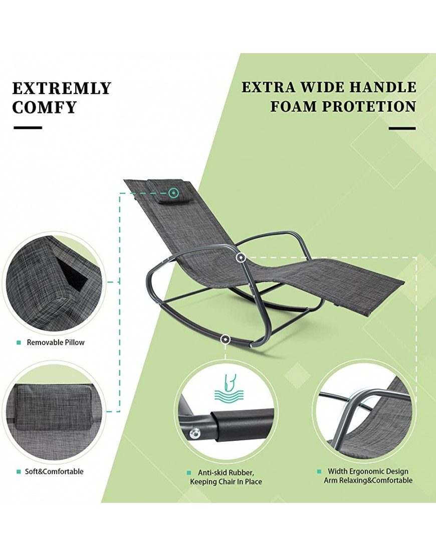 WeCooper Zero Gravity Chaise à bascule pour intérieur et extérieur avec appuie-tête amovible Noir et gris - B5M1KFXTH