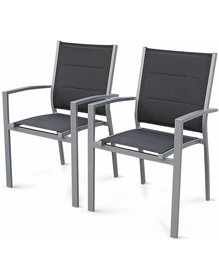 Alice's Garden Lot de 2 fauteuils Chicago Odenton en Aluminium Gris et textilène Gris foncé. empilables - B9KQVMMTB