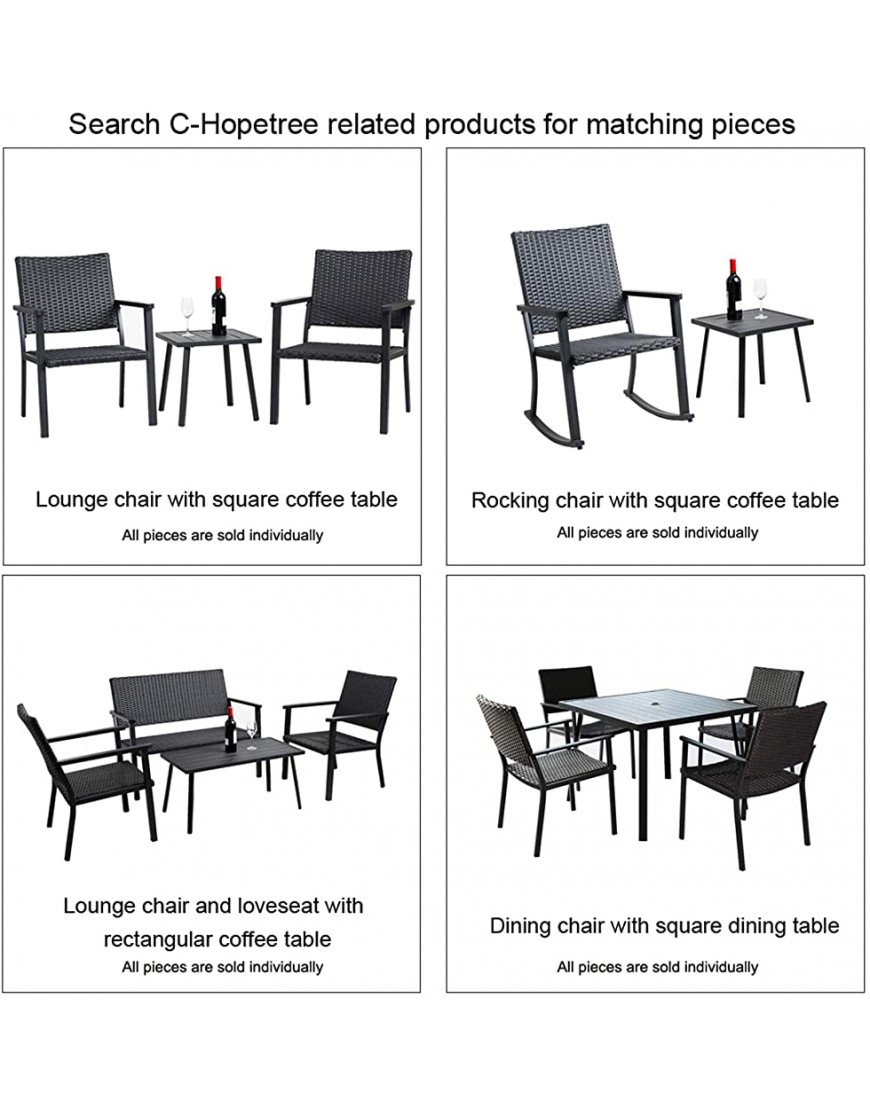 C-Hopetree Ensemble de 2 chaises d'extérieur pour Tables de Patio extérieur Structure en métal Osier Noir Tous Temps - B2DD5PJOY