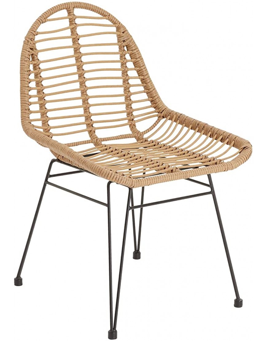 Chaise de salle à manger LOBOS imitation rotin fauteuil d'intérieur ou d'extérieur pour jardin en polyrattan résistant aux UV et piètement en acier anti-rouille noir avec coussin d'assise gris - B152HUOXM