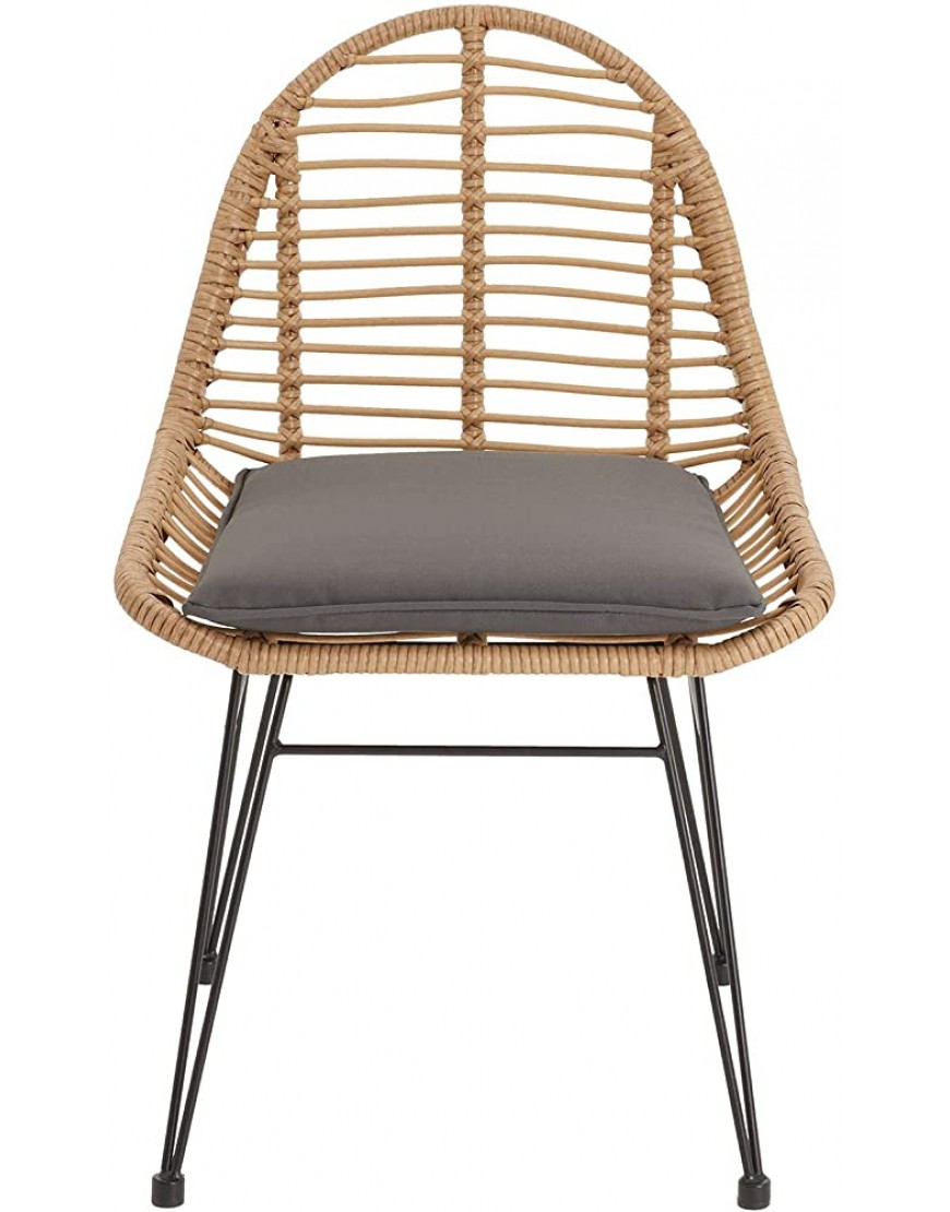 Chaise de salle à manger LOBOS imitation rotin fauteuil d'intérieur ou d'extérieur pour jardin en polyrattan résistant aux UV et piètement en acier anti-rouille noir avec coussin d'assise gris - B152HUOXM