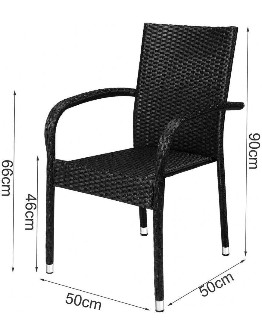 Deuba 4X Chaises de Jardin polyrotin Confortable empilable accoudoirs Robuste Noir Set de 4 chaises Fauteuil de Jardin polyrotin Chaise de Jardin empilable - B64WECFCA